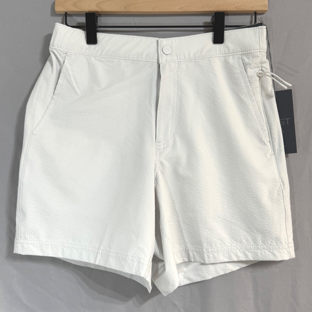 VRST Mens 6" Resort Short Lined Seersucker Bright Grey Relaxed Fit S New